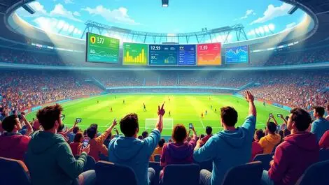 Enthusiastic sports fans digital screens personalized highlights ai stadium