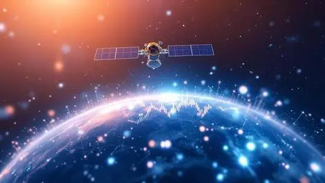 Realistic satellite orbit earth ai data analysis global graphs points