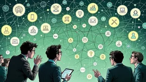 Worried uk business professionals examining tangled digital network vendors risk