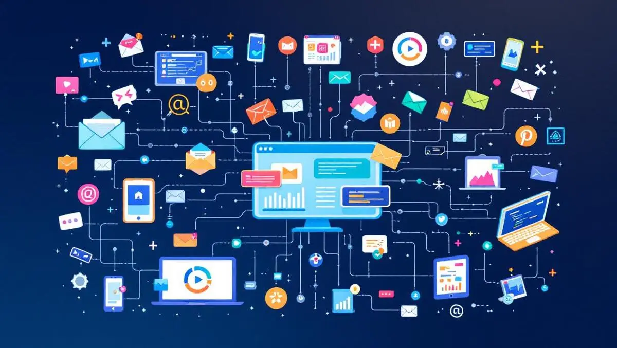 Colorful illustration multichannel marketing digital dashboard communication