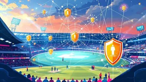 Cricket stadium australia cybersecurity shields network illustration