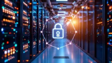 Realistic high tech data center servers security cameras ai privacy