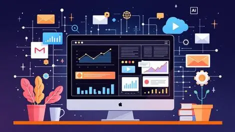 Computer screen graphs media neural network ai automation digital advertising