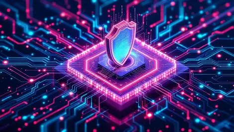 Fortified digital shield network nodes data streams binary code cybersecurity protection