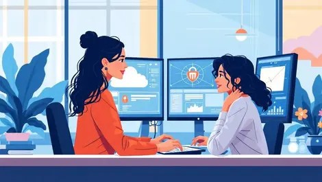 Two women collaborating high tech office network diagrams cybersecurity australasian