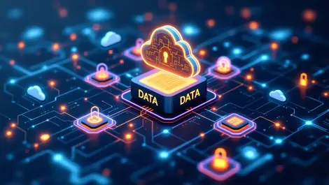 Interconnected data servers glowing lines secure efficient flow digital network cloud ai integration