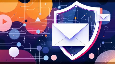 Shield protecting email envelope from digital threats with ai abstract shapes