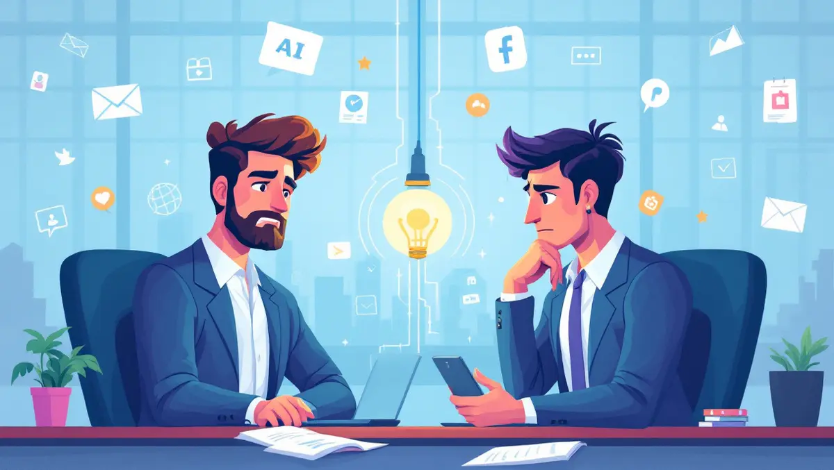 Uk office businesspeople digital divide ai computer marketing icons