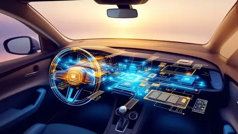 Modern car dashboard circuit boards memory chips automotive technology