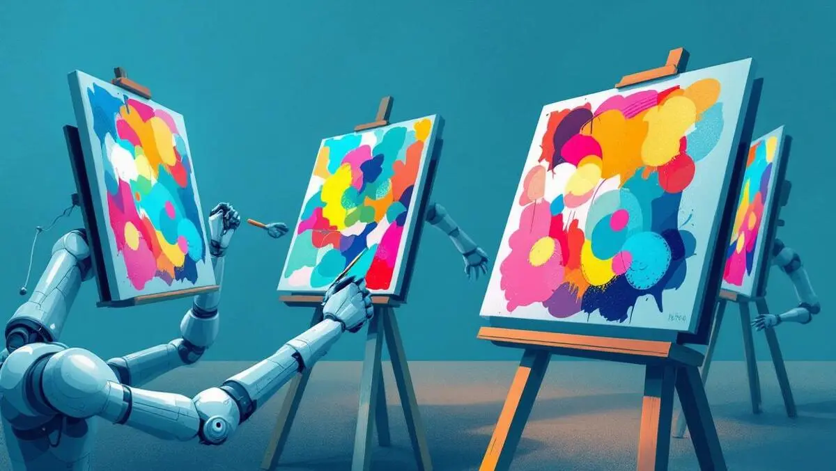 Robotic arms painting abstract colorful advertisement ai creative outcomes