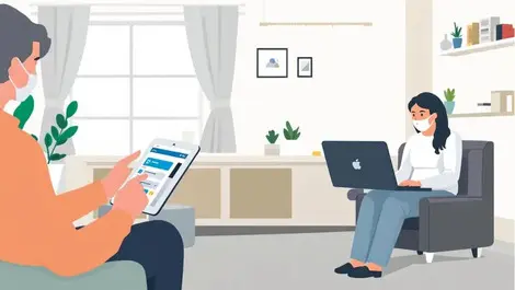 Illustration digital payment tablet guide dog laptop accessible tech home