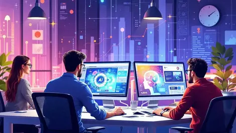 Canadian it professionals setting up modern pcs with ai visuals in office