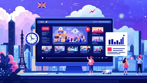 Digital screen video thumbnails abstract data audience metrics australian cityscape