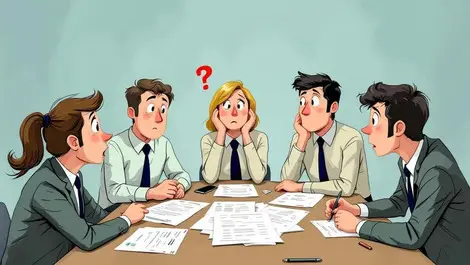 British office workers around table hidden salary documents concern curiosity