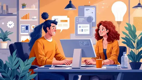 Modern office hr it team collaborating digital devices technology use