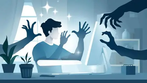 Digital illustration person shopping online ominous shadow hands cyber threats black friday uk