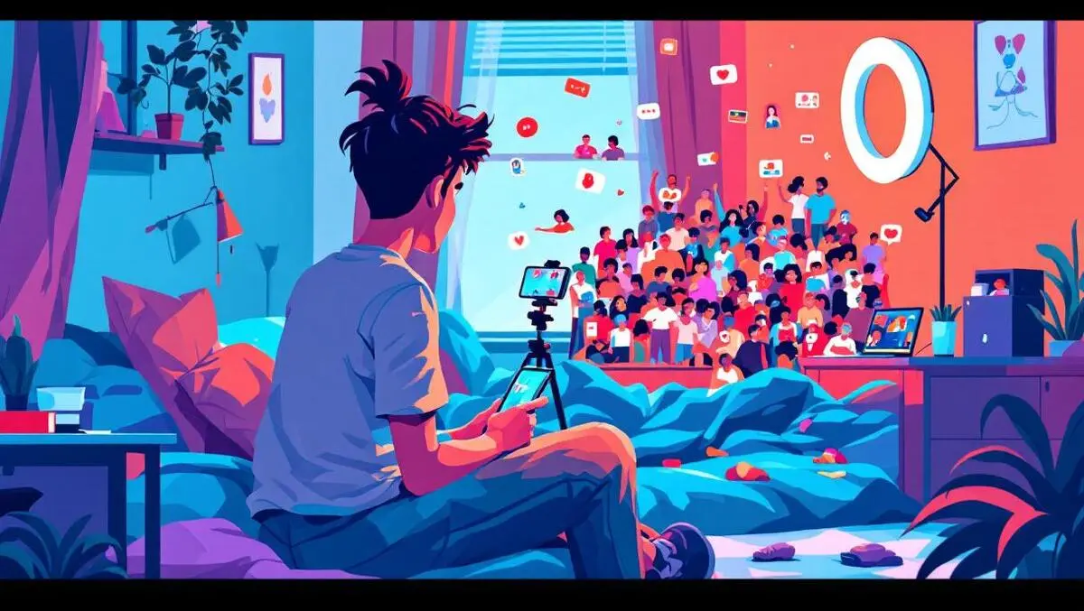 Genz creator in cozy bedroom studio filming brand content influence