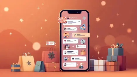 Christmas social media shopping smartphone uk flag flat design