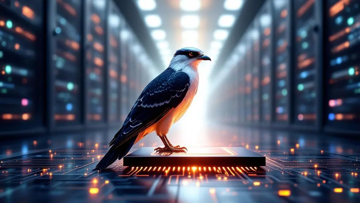 Falcon on glowing chip abu dhabi data center uae compact ai scene