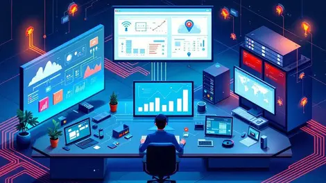 Isometric it ops control room unified edge automation lifecycle view