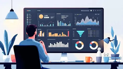 Modern office dashboard analytics ai chatbot funnel illustration
