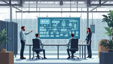 Worried cto it team ai flowchart empty chairs unfilled roles office
