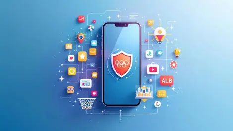Secure sports mobile ads with app icons and data streams