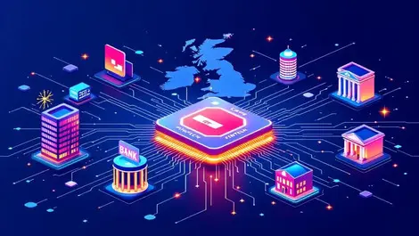 Uk fintech ecosystem chip center banks startups vector map bg