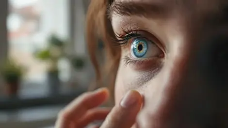 Smartphone based eye exam closeup danish modern home setting