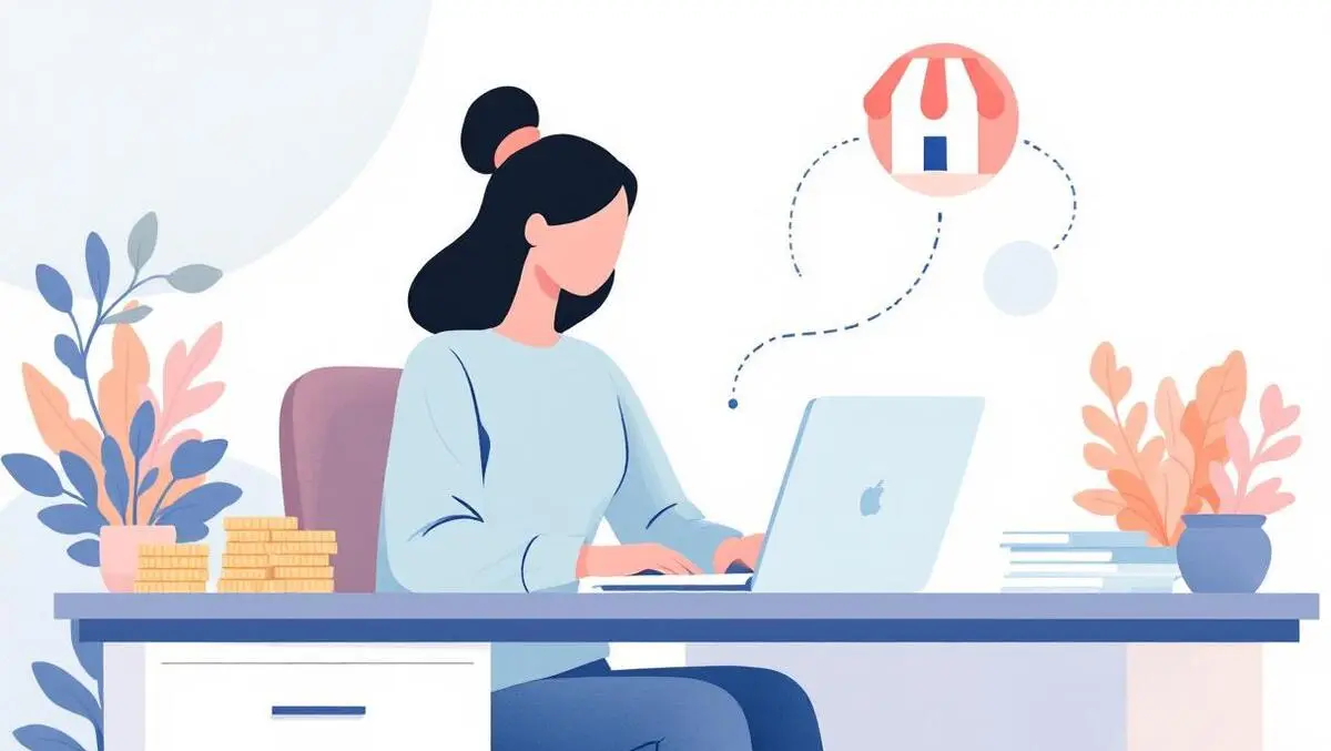 Uk small business owner laptop embedded funding pound coins shop