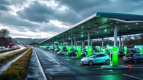 Busy uk motorway services ev rapid chargers beev mer greater manchester