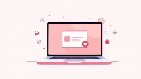 Minimalist email inbox laptop heart icon shopping gifts red pink