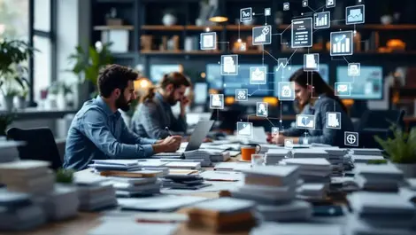 Modern uk finance office invoices to digital documents scene