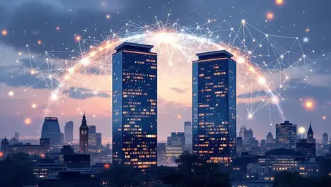 Ai quantum research bridge uk india london office skyline glow