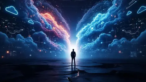 Ciso in dark ops room facing cloud ai chasm moody us scene