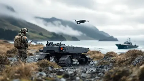 Nz military coastal training with drone ground robot unmanned boat