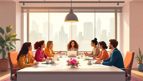 Fintech meeting women leading discussion modern office iwd flower