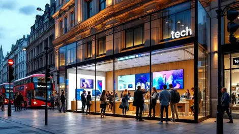 Oxford street london glass tech store evening smart devices view