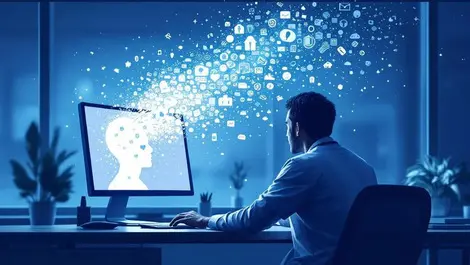 Doctor anxious at pc patient data leaking into ai clouds scene