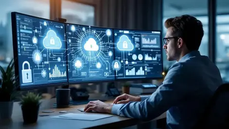 It manager multi screen secure governed ai cloud office scene