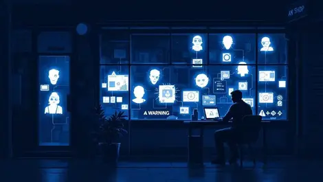 Moody uk shop night ai scams ghostly screens distorted faces